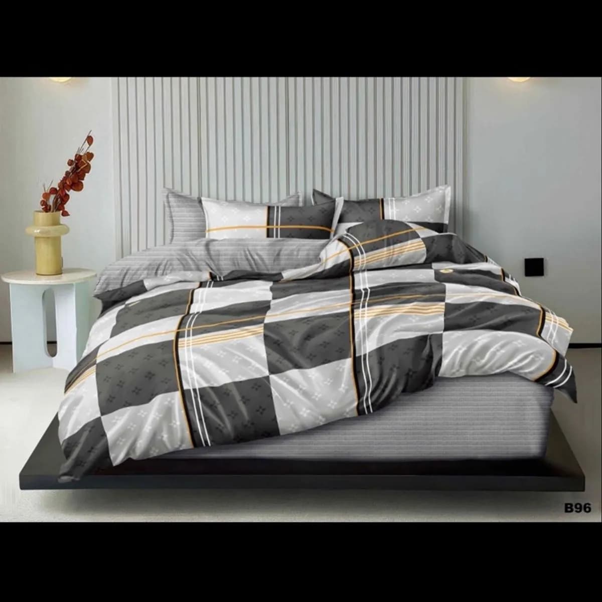 Komplet Pościel 4CZ 200/220 Szaro-Czarno-Złoty Wzorzysty