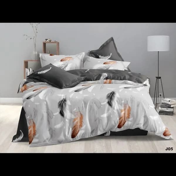 Komplet Pościel 4CZ 160/200 szary z pomarańczowymi piórami
