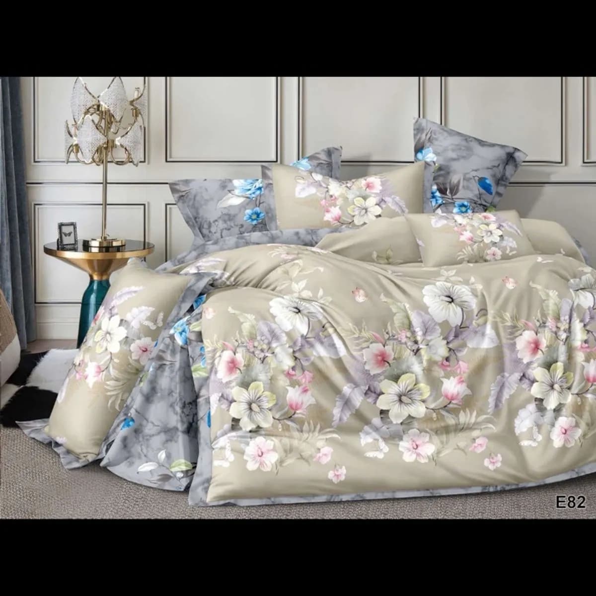 Komplet Pościel 4CZ 160/200 Kwiatowy Beżowy