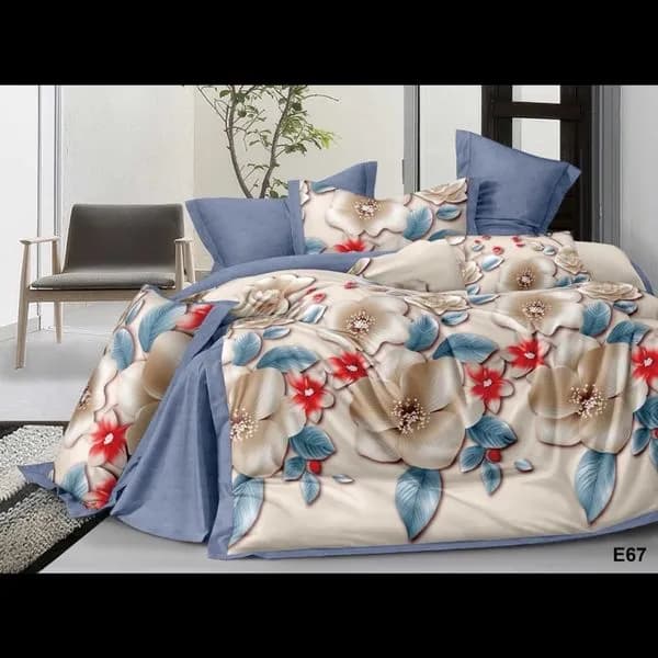 Komplet Pościel 4CZ 160/200 Kwiatowy Beżowy Granatowy