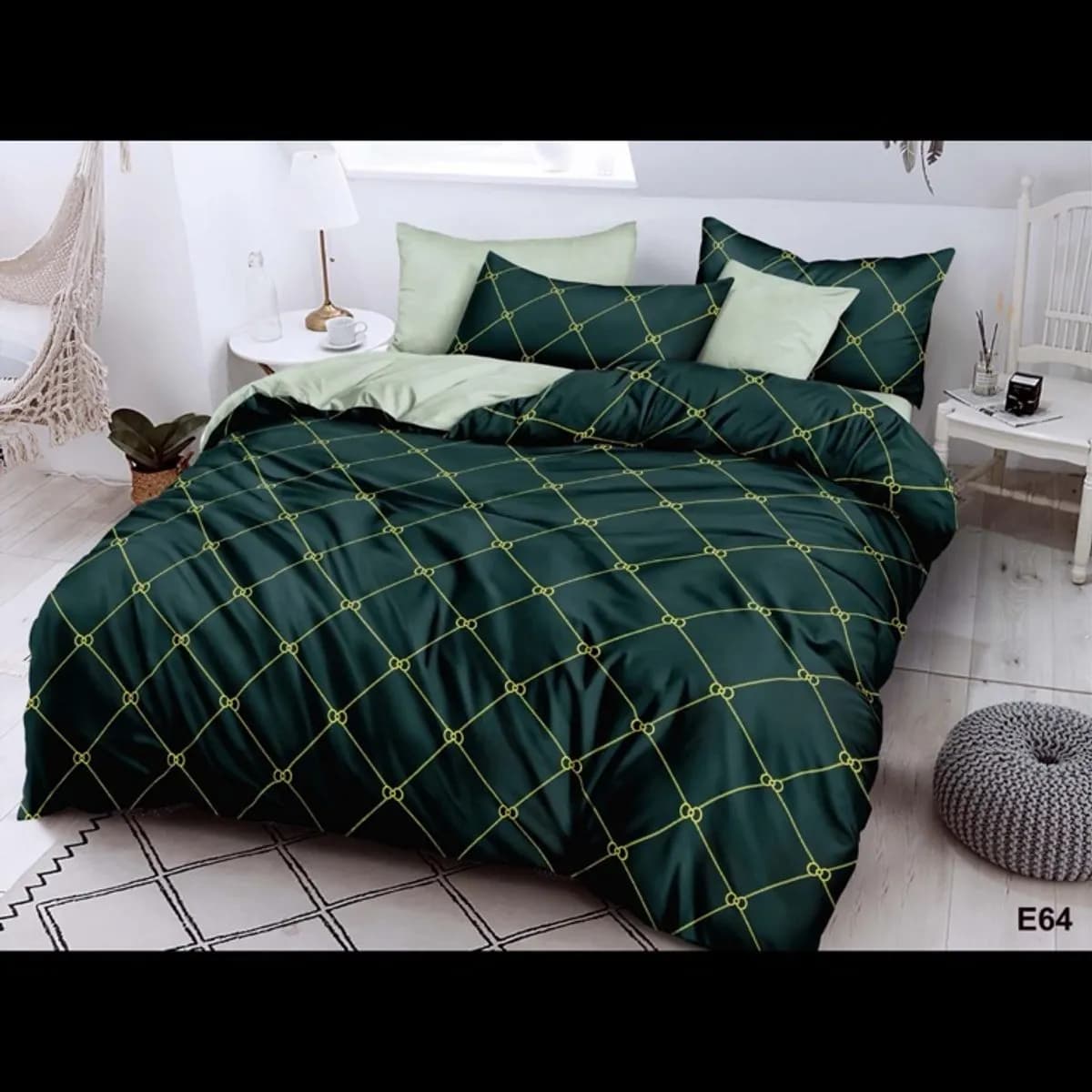 Komplet Pościel 4CZ 160/200 E54 Zielony w Kratę