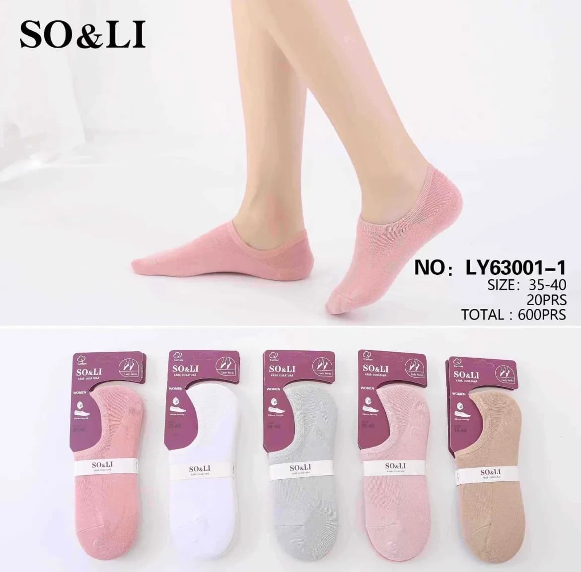 Skarpetki damskie SO&LI LY63001-1 rozmiar 35-40, 5 par