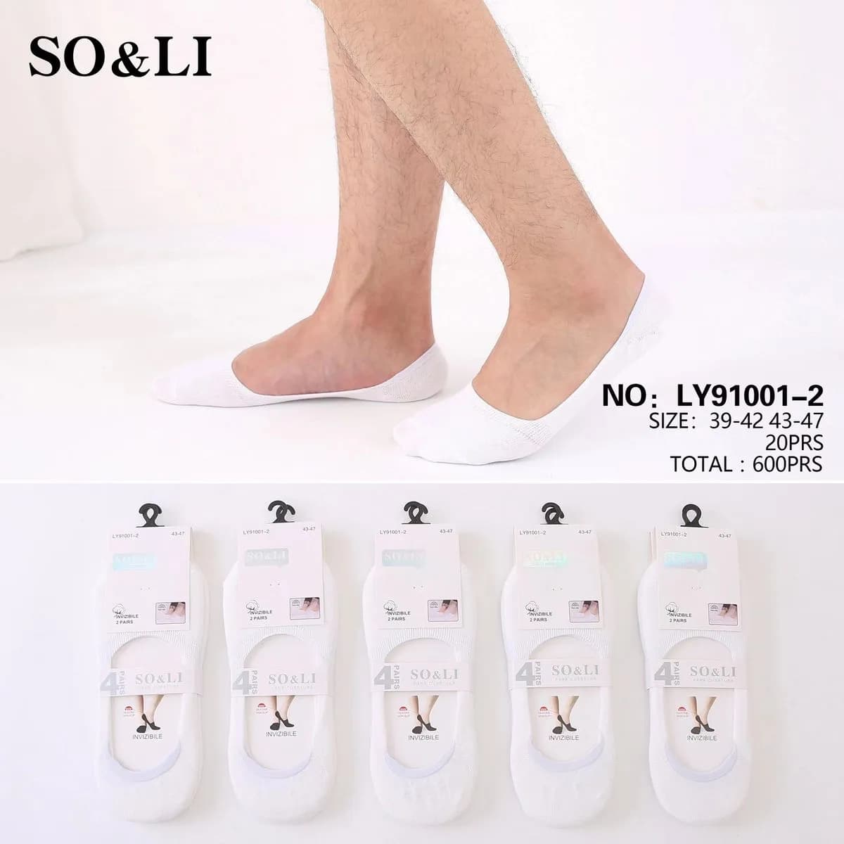 Skarpetki męskie niewidoczne SO&LI LV9100-2 biały 39-42
