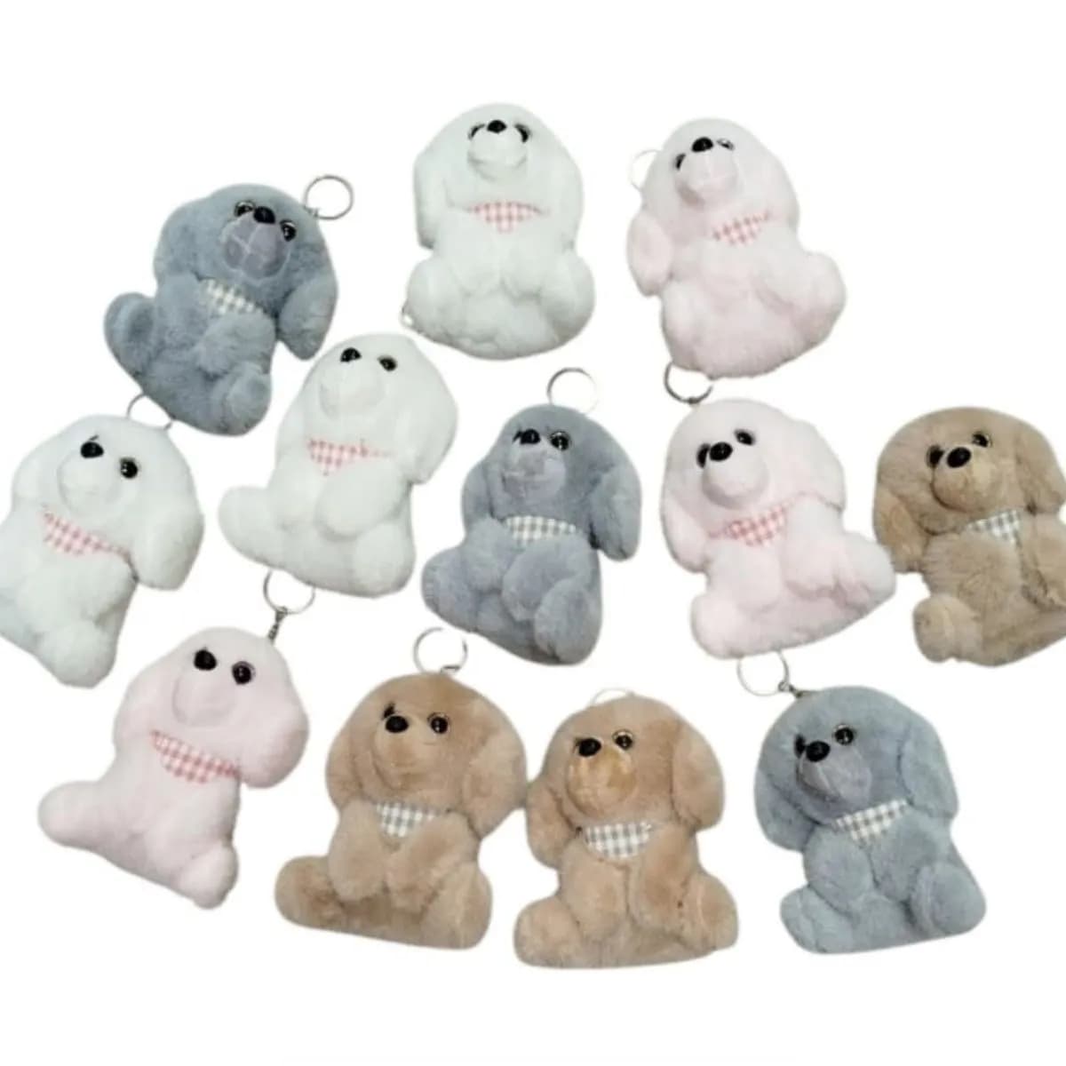 Brelok do Kluczy Pluszowy Piesek z Kokardką Mix Kolorów 12szt