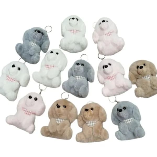 Brelok do Kluczy Pluszowy Piesek z Kokardką Mix Kolorów 12szt