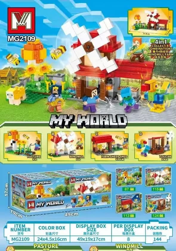 Klocki My World MG2109 Farma i Wiatrak 8 szt. Zestaw konstrukcyjny