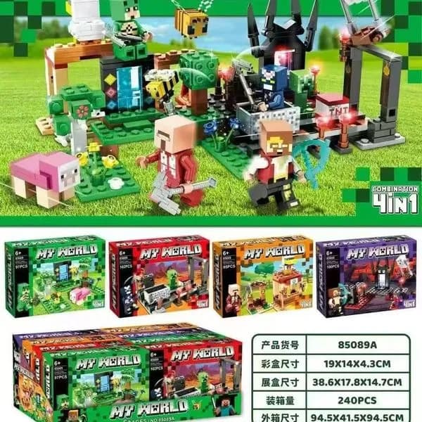Klocki My World 8 szt Zestaw 4w1 Figurki Minecraft Style