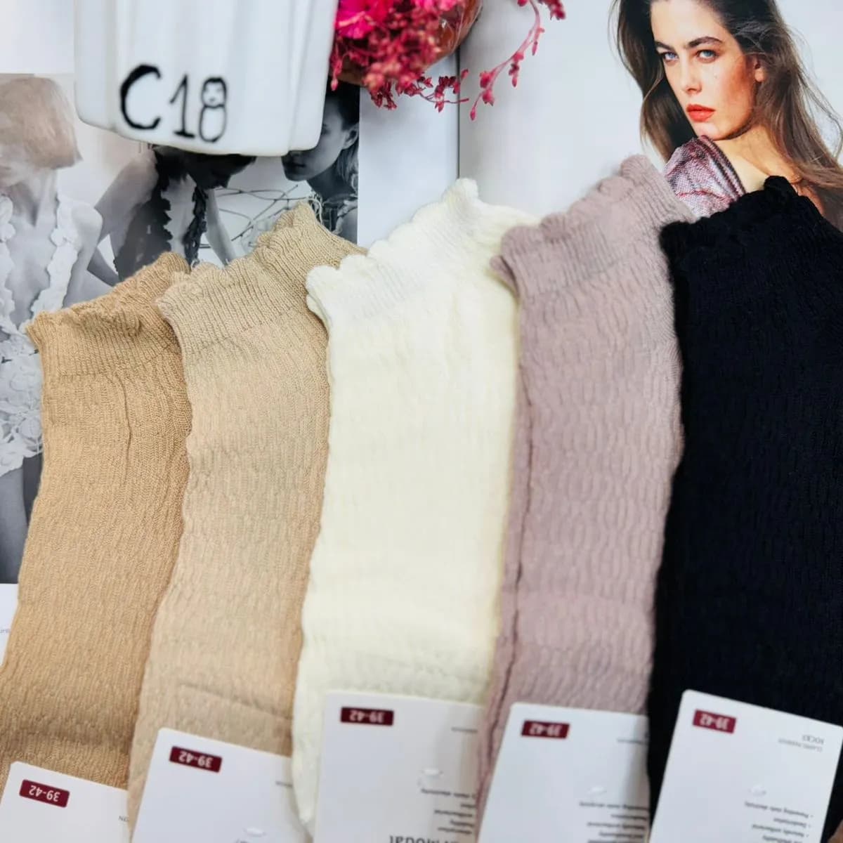 Skarpetki damskie C18 beżowe, białe, szare, czarne