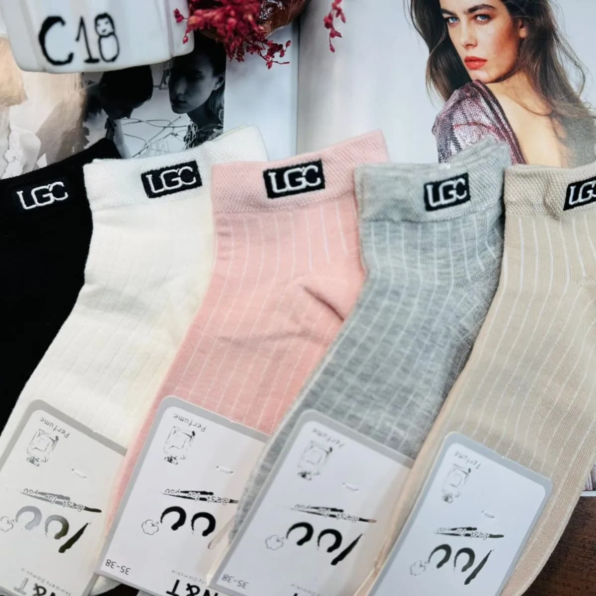 Skarpetki damskie LG z napisem, zestaw kolorów, roz. 36-40