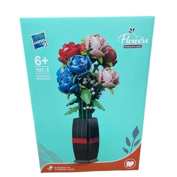 Klocki Kwiaty Zuanma 754PCS - Bukiet 9 Róż w Wazonie