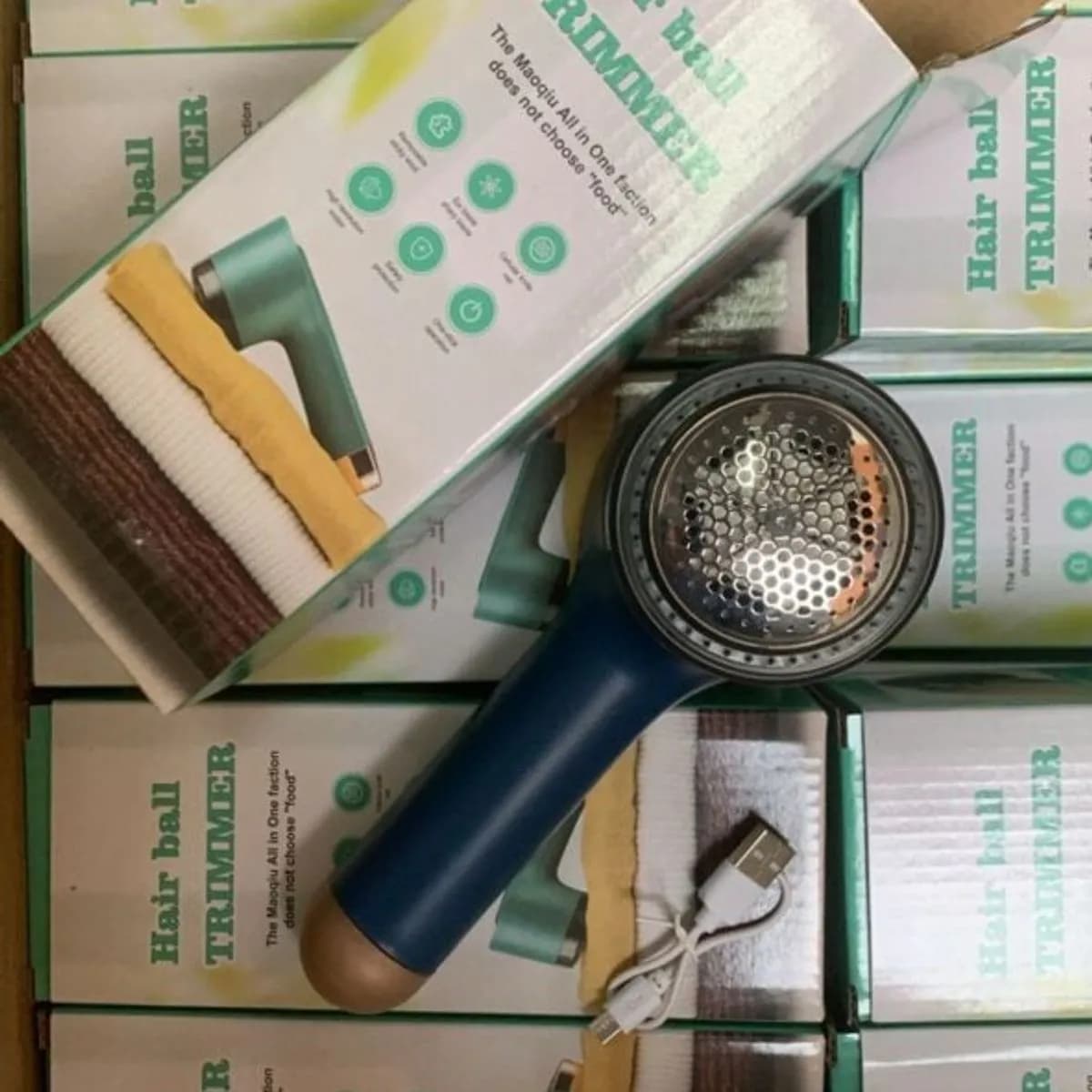 Golarka USB do ubrań Hair Ball Trimmer, granatowa, 6 szt.