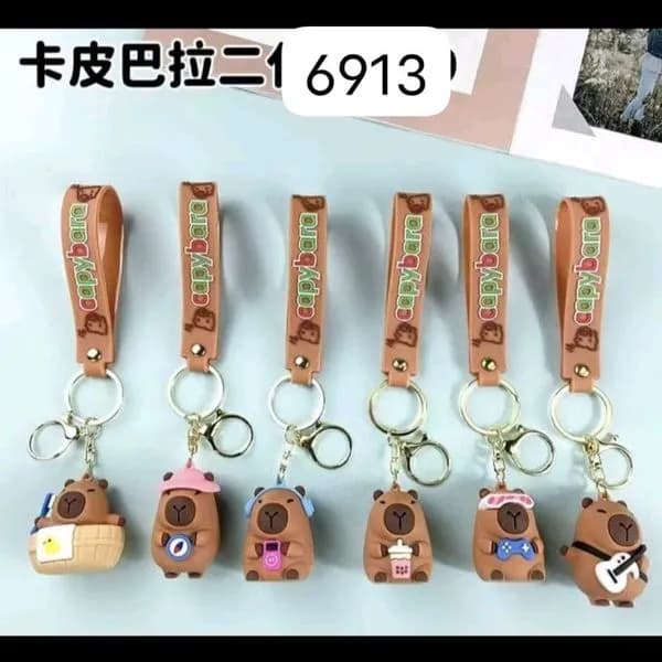 Brelok do Kluczy Kapibara Silikonowy z Paskiem Mix Wzorów 24szt