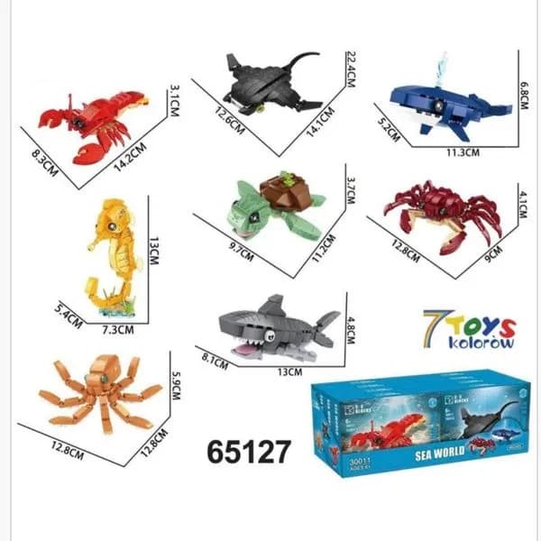 Klocki Sea World - Zestaw 8 sztuk zwierząt morskich
