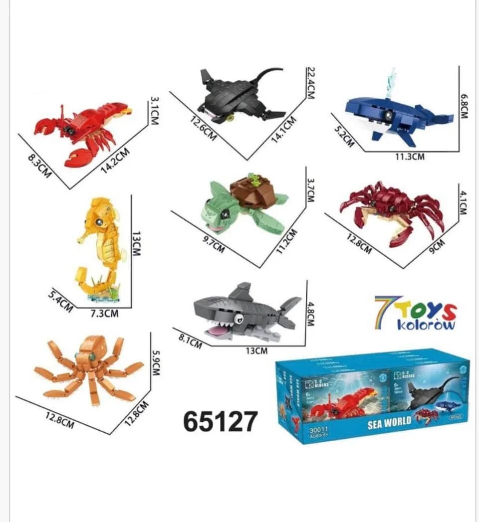 Klocki Sea World - Zestaw 8 sztuk zwierząt morskich