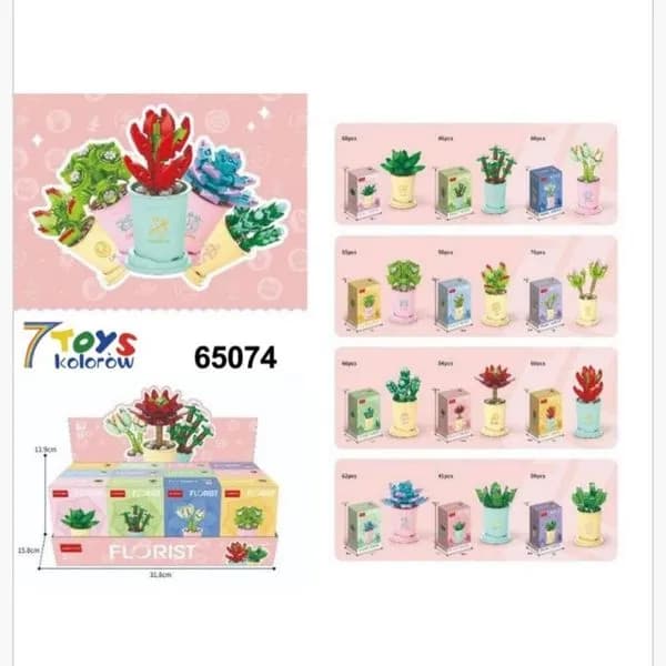 Klocki Kwiaty Florist - Zestaw 12 sztuk Sukulenty w Doniczkach