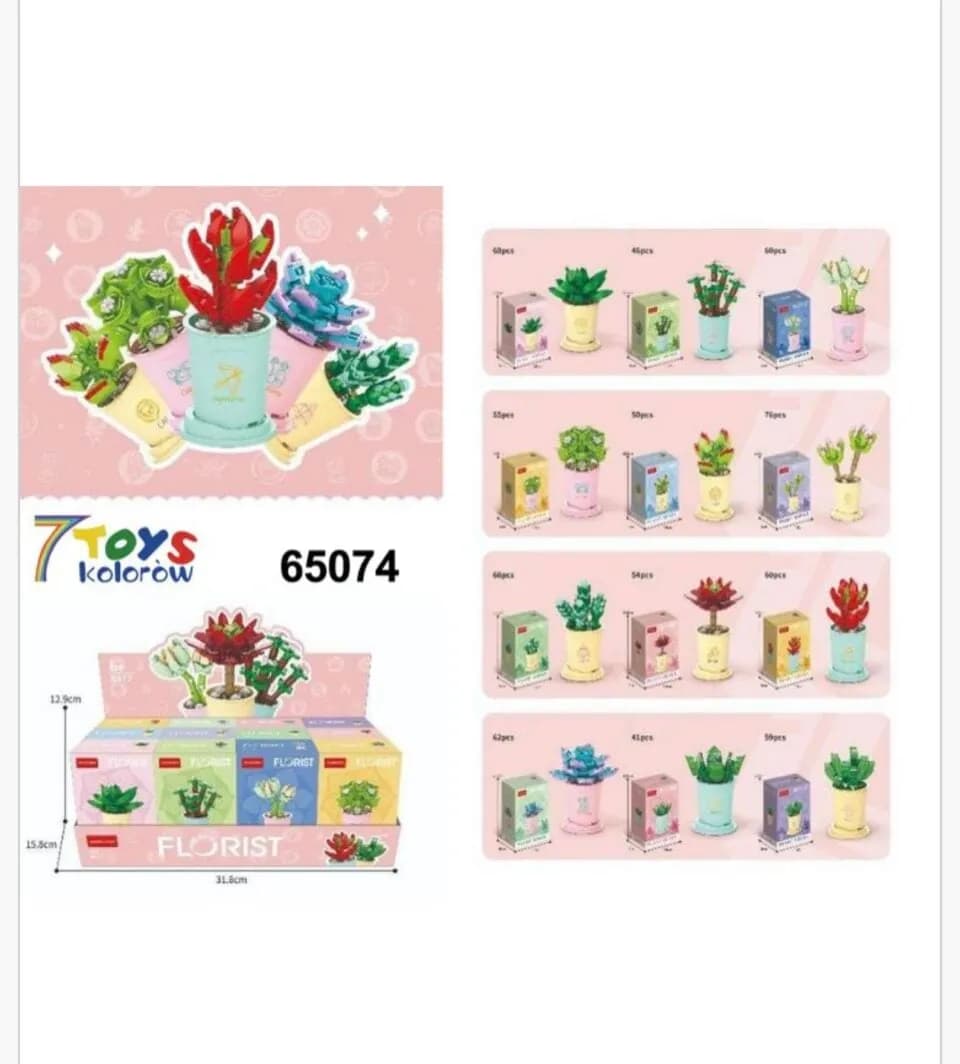 Klocki Kwiaty Florist - Zestaw 12 sztuk Sukulenty w Doniczkach