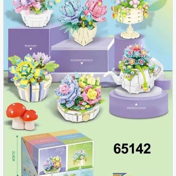 Klocki Kwiaty 7 TOYS kolorów, zestaw 6 sztuk, rośliny ozdobne