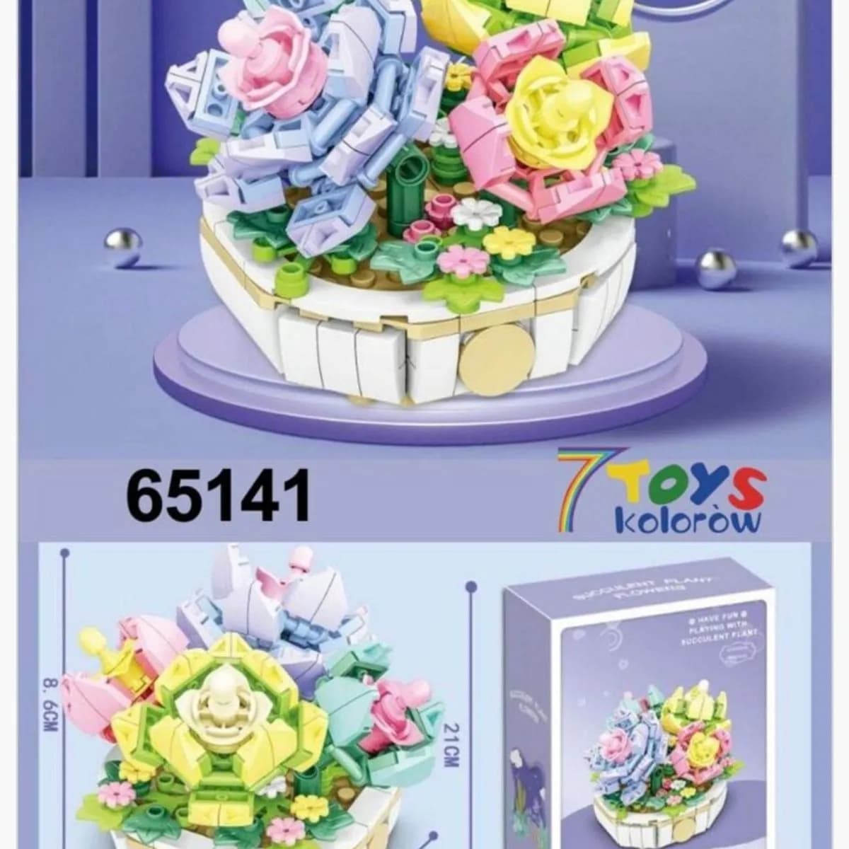 Klocki Kwiaty Sukulenty w Doniczce 274 el. 7 TOYS kolorów