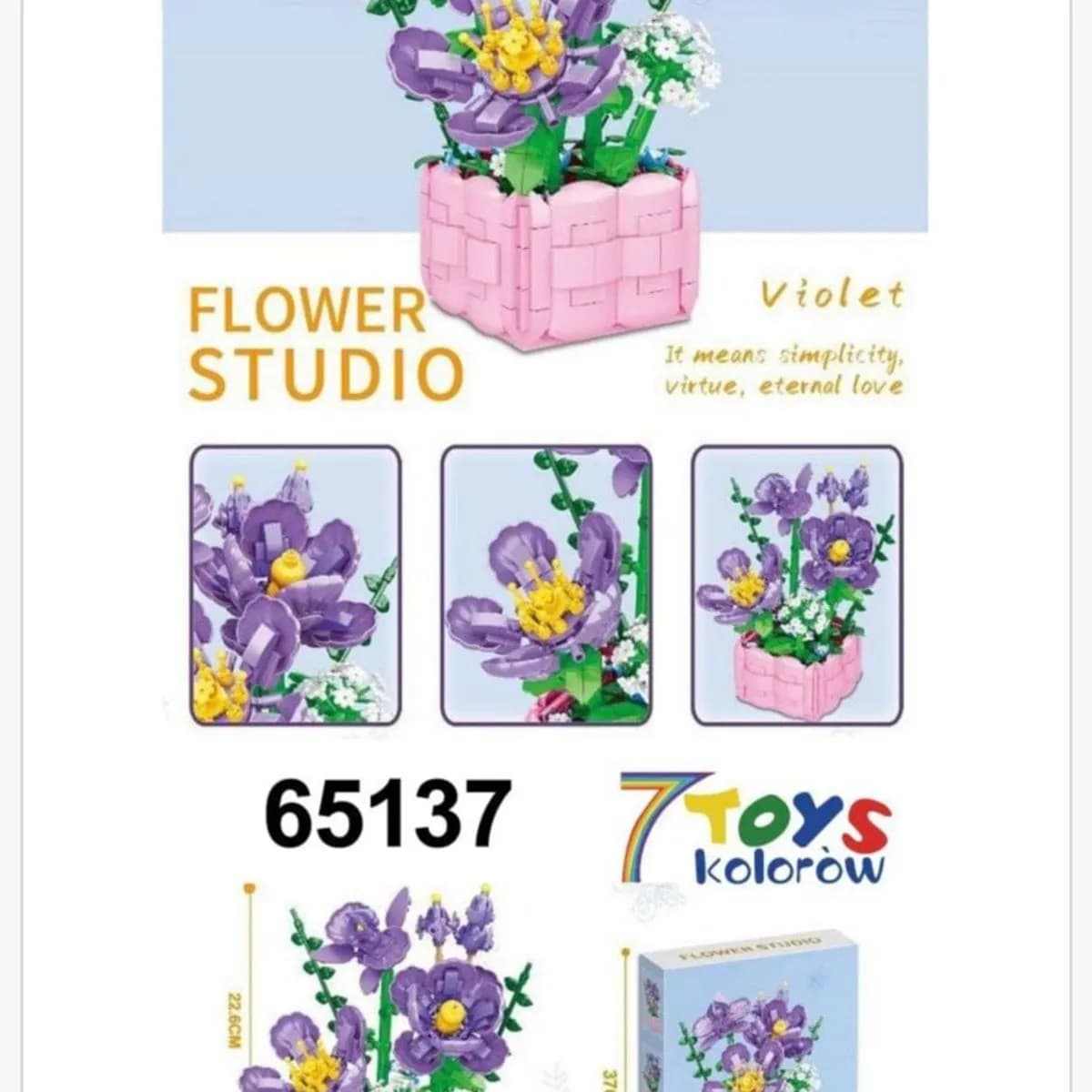 Klocki Kwiaty Flower Studio Fioletowe Fiołki w Doniczce 22,6cm