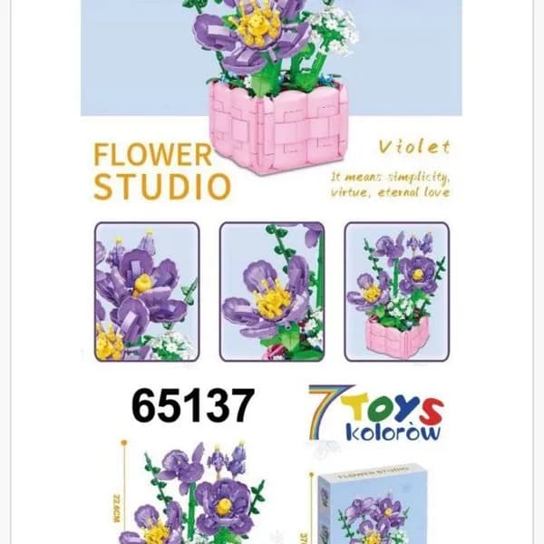 Klocki Kwiaty Flower Studio Fioletowe Fiołki w Doniczce 22,6cm