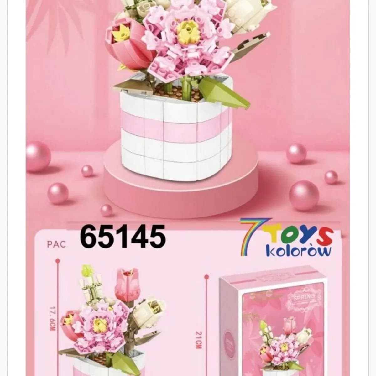 Klocki Kwiaty Bukiet w Doniczce 17.6cm Różowe 6 szt