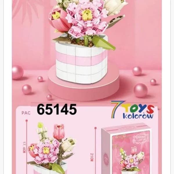 Klocki Kwiaty Bukiet w Doniczce 17.6cm Różowe 6 szt