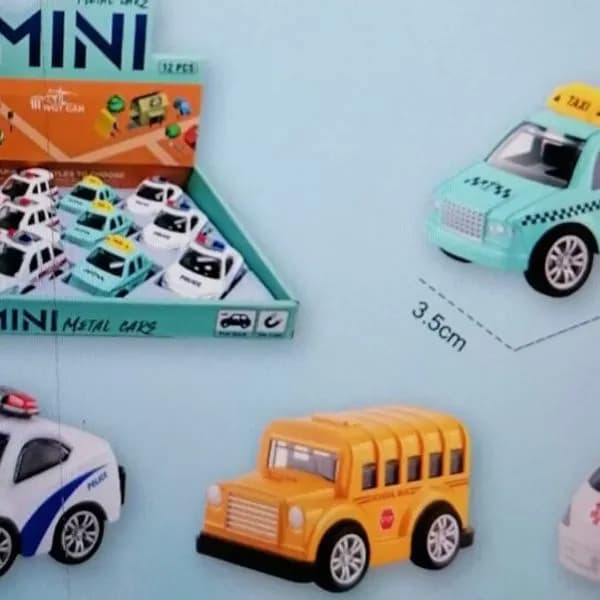 Mini Samochód Metalowy 6.5cm Pull-Back, Mix Wzorów 12szt