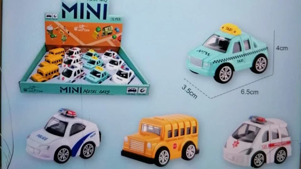 Mini Samochód Metalowy 6.5cm Pull-Back, Mix Wzorów 12szt