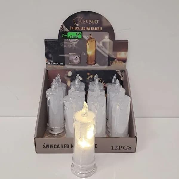 Świeca LED na baterie Sunlight A7079 brokatowa 5,5x18cm 12szt
