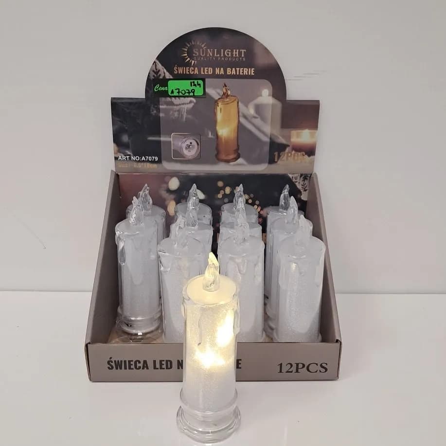 Świeca LED na baterie Sunlight A7079 brokatowa 5,5x18cm 12szt