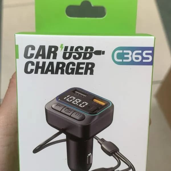 Samochodowa ładowarka USB C36S 3.1A z kablem 3w1 i transmiterem
