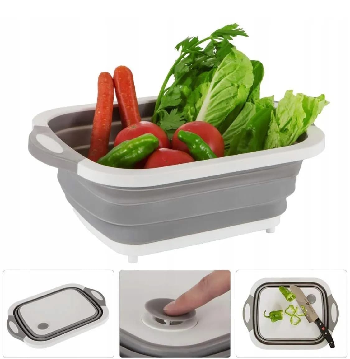 Deska do Krojenia Miska Silikonowa Składana 2w1 Szara