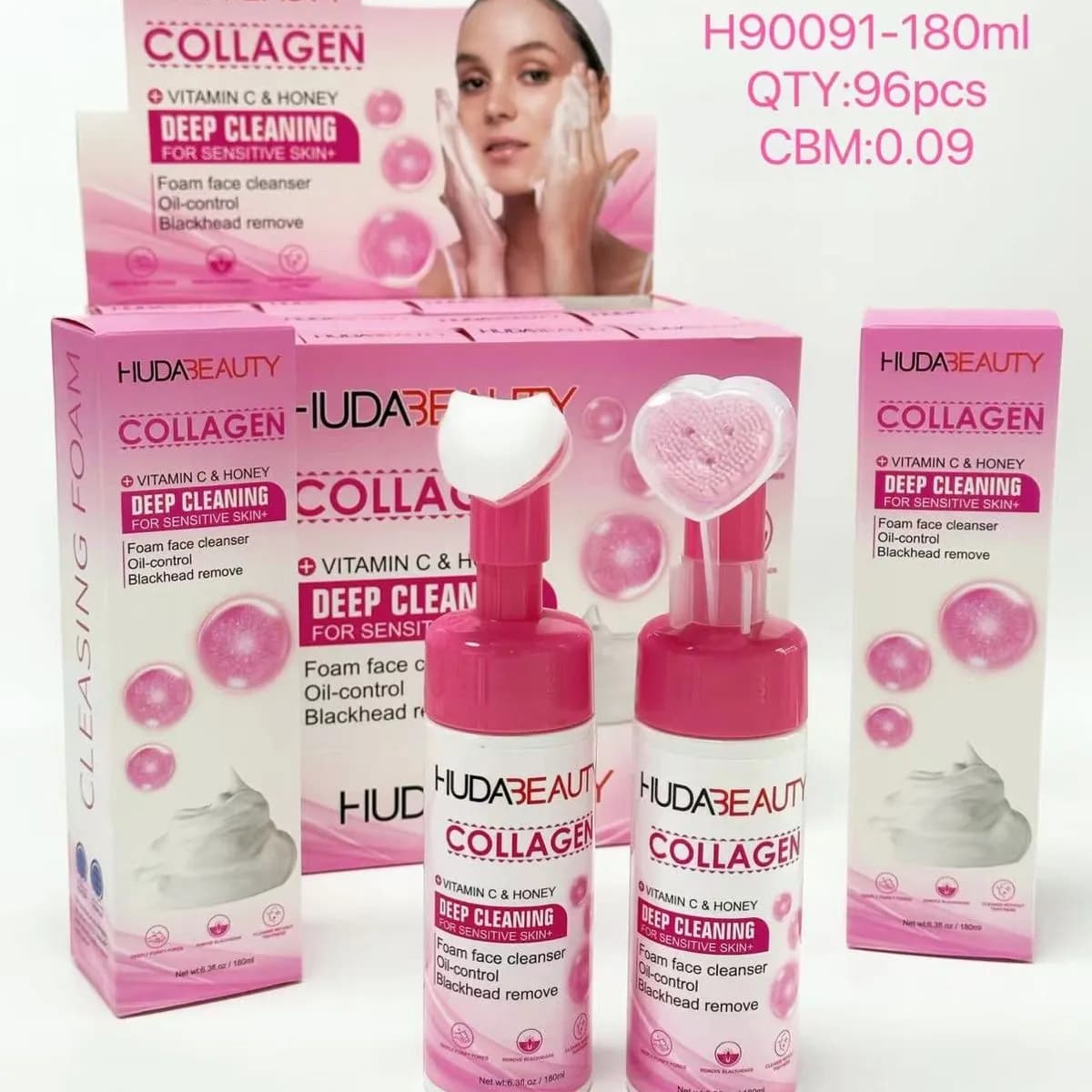 Pianka do Mycia Twarzy HUDABEAUTY Collagen 180ml ze szczoteczką