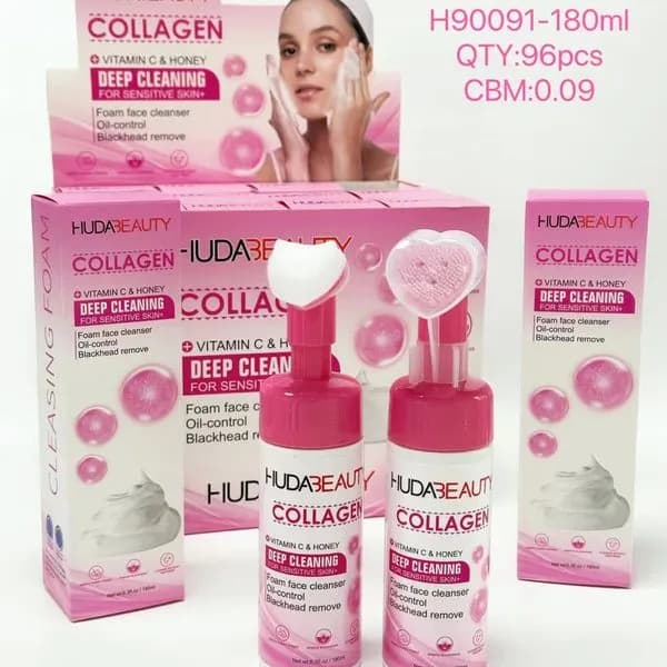 Pianka do Mycia Twarzy HUDABEAUTY Collagen 180ml ze szczoteczką