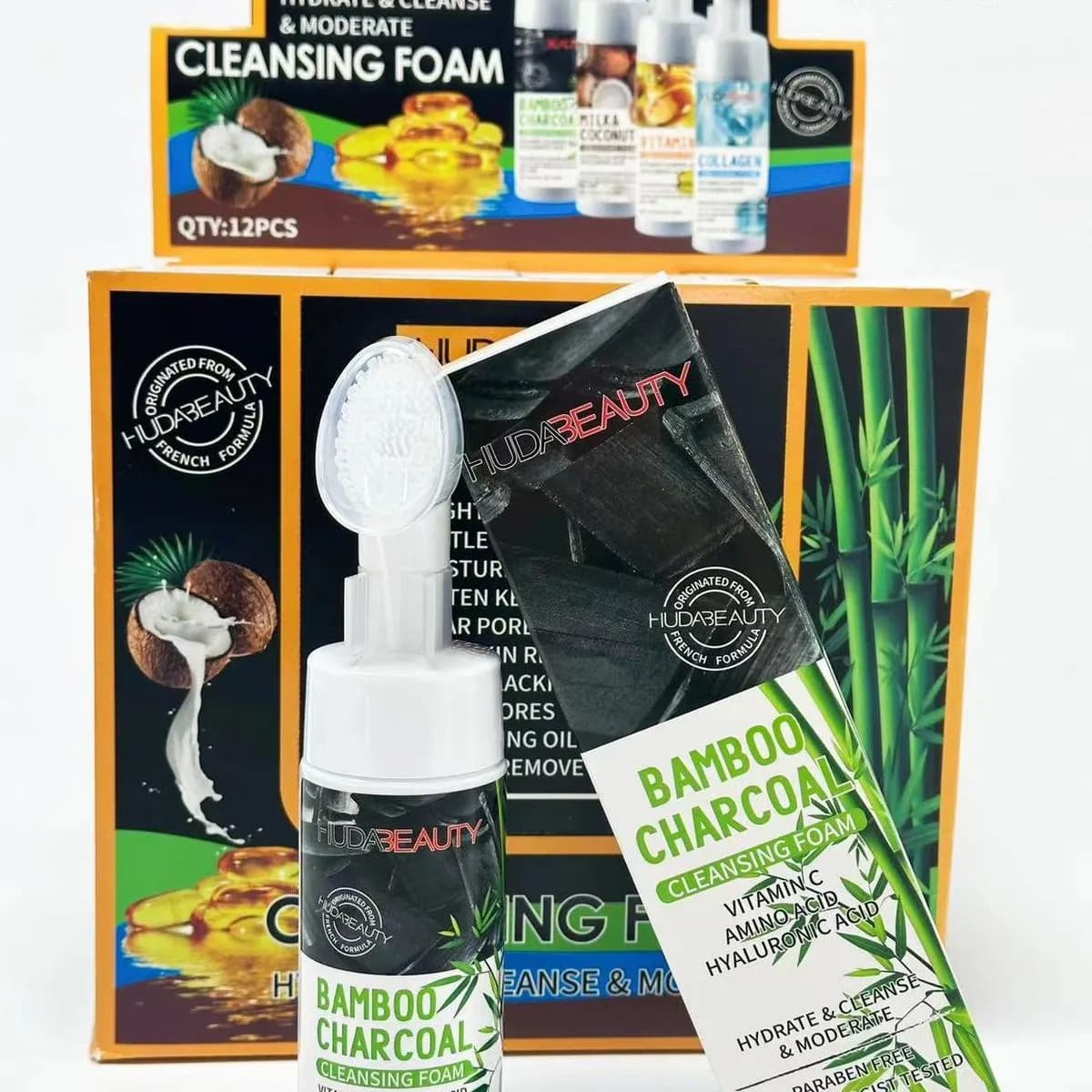 Pianki do Mycia Twarzy HUDABEAUTY 180ml ze Szczoteczką 12szt