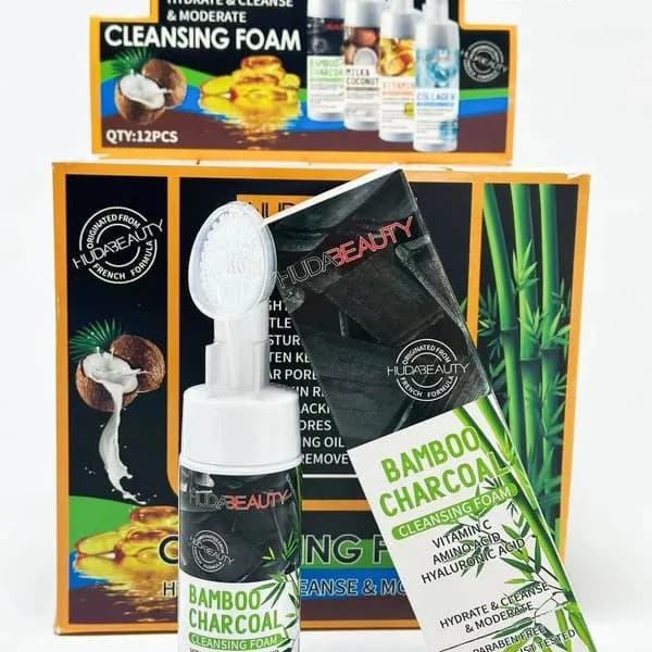 Pianki do Mycia Twarzy HUDABEAUTY 180ml ze Szczoteczką 12szt