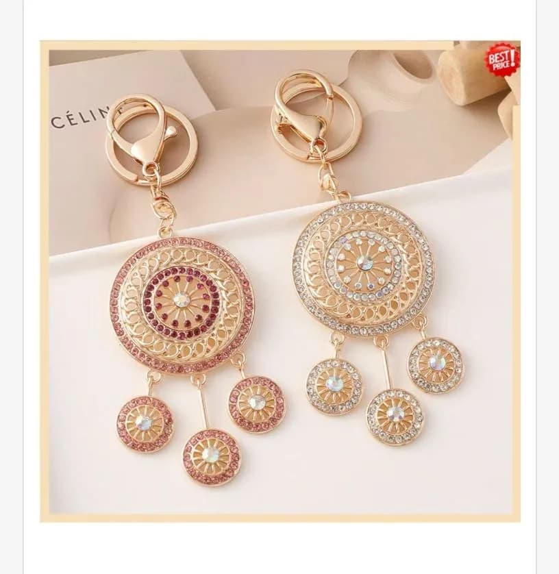 Brelok do kluczy ozdobny złoty z kryształkami