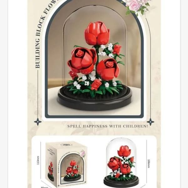 Zestaw klocków budujących kwiaty róże w szklanej kuli 66402