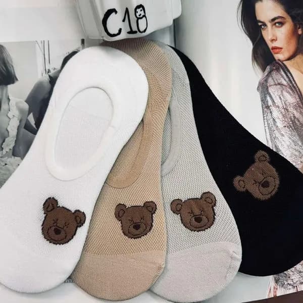Skarpetki damskie stopki z misiem C18, 4 szt.
