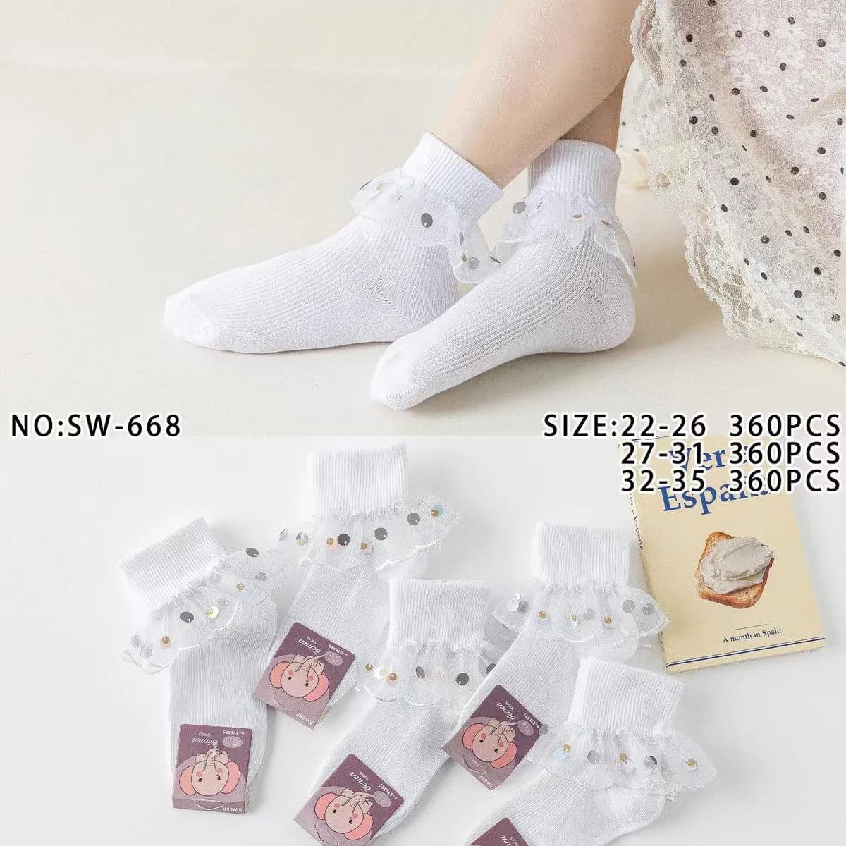 Skarpetki dla dzieci białe z ozdobami rozmiar 22-36