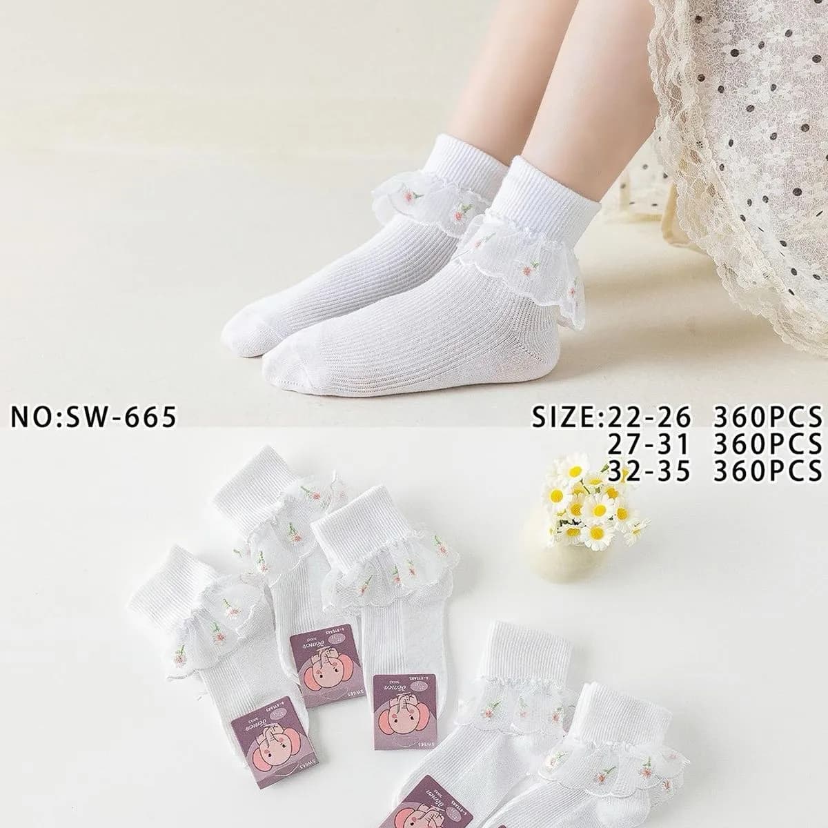 Skarpetki dziecięce białe z falbanką rozmiary 22-25, 26-31