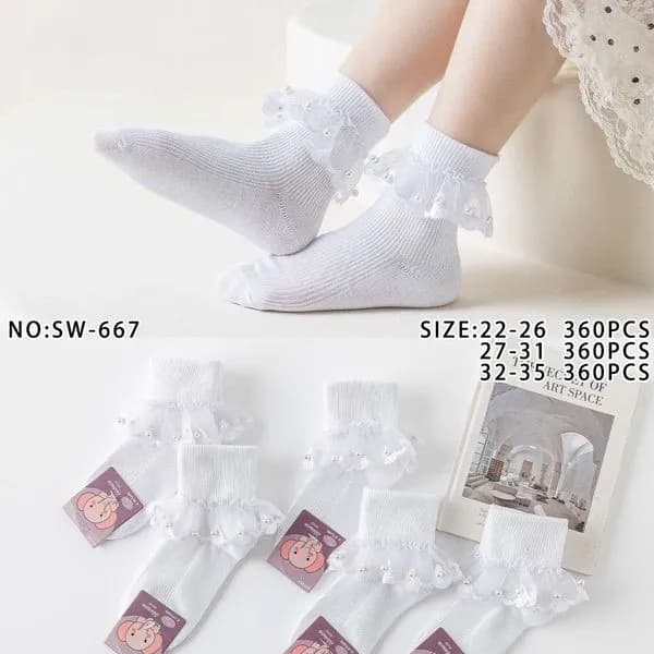 Skarpetki dziecięce białe z falbanką rozmiary 22-36