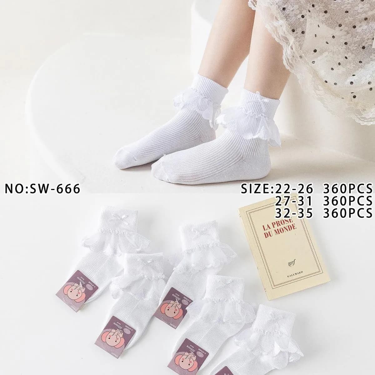 Skarpetki dla dzieci białe z koronką rozmiar 22-35