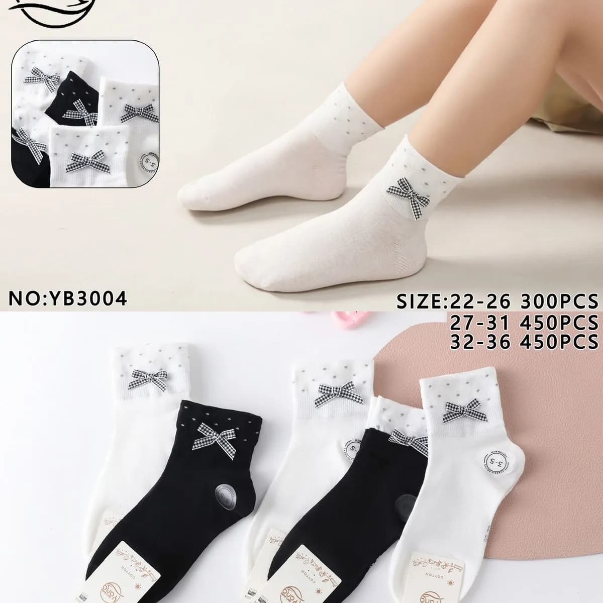 Skarpetki dla Dziewczynek Yang z Kokardkami, Rozm. 22-35