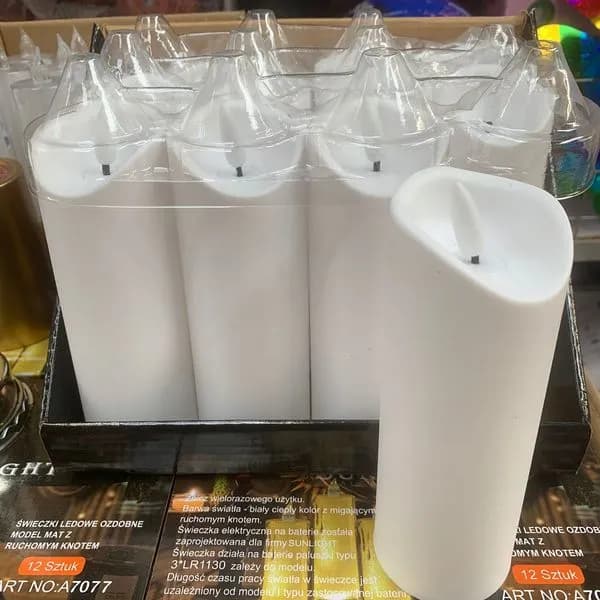 Świeczka LED na baterie 15cm z ruchomym knotem biała 12szt