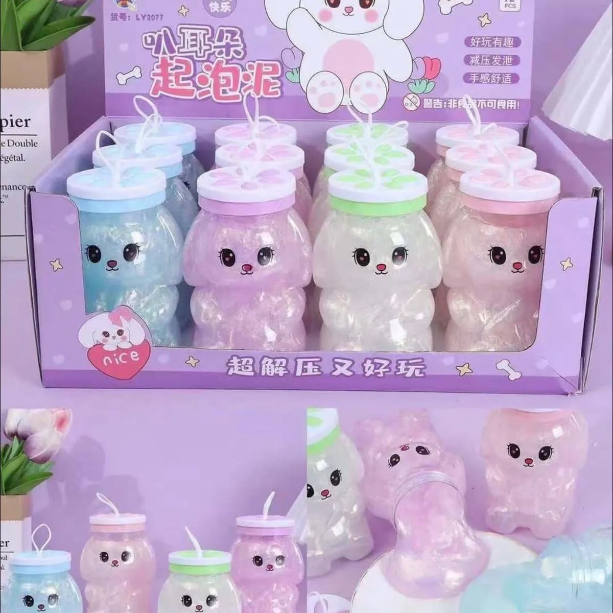 Zabawki Slime w słoikach z motywem króliczków, 12 szt