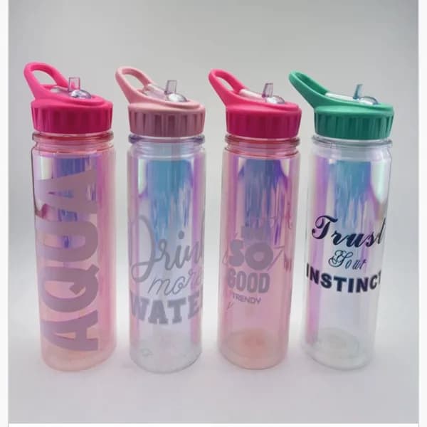 Butelka 550ml sportowa z rurką i uchwytem, efekt holograficzny