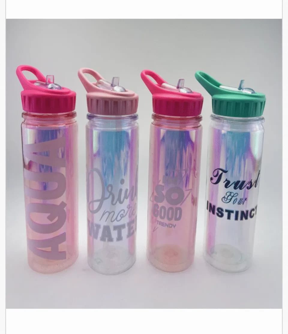 Butelka 550ml sportowa z rurką i uchwytem, efekt holograficzny