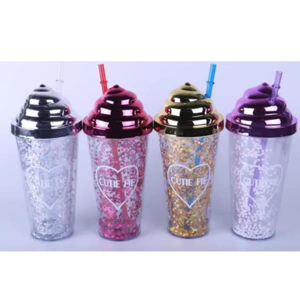 Butelka 400ml z brokatem i słomką Cutie Pie, mix kolorów