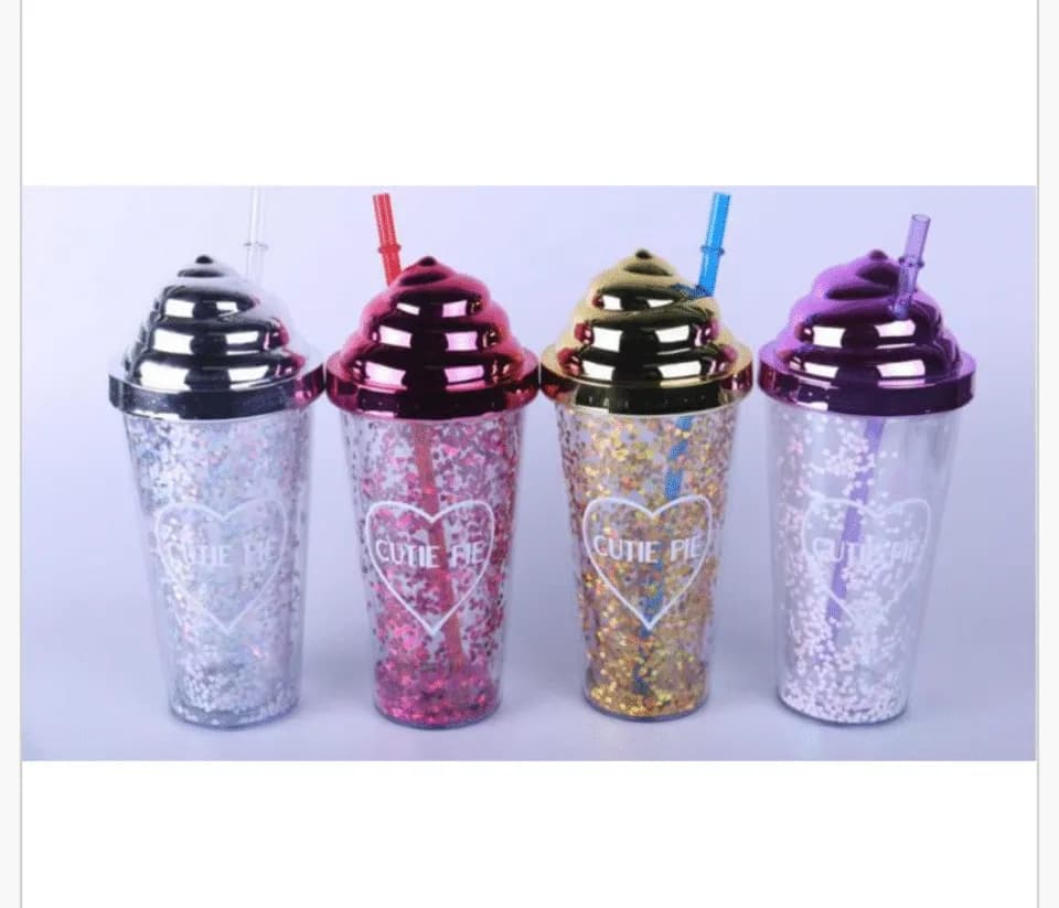 Butelka 400ml z brokatem i słomką Cutie Pie, mix kolorów